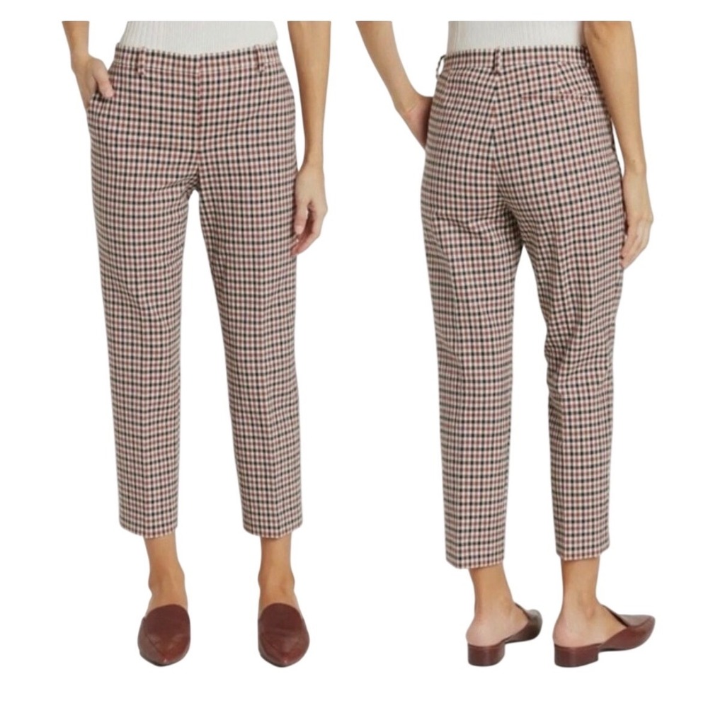 Theory Pants Treeca Portland Ankle Ponte Women 4 Plaid Check Red‎ Black Luxury